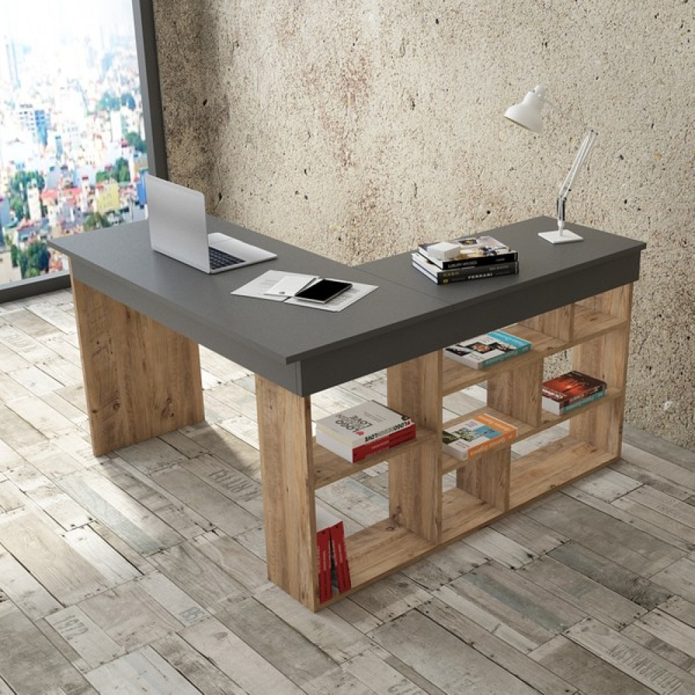 Robin Home Boston Kitaplık Raflı Çalışma Masası - Y: 72 cm D: 40 cm G: 140 cm - Antrasit Çalışma Masası Fiyatı