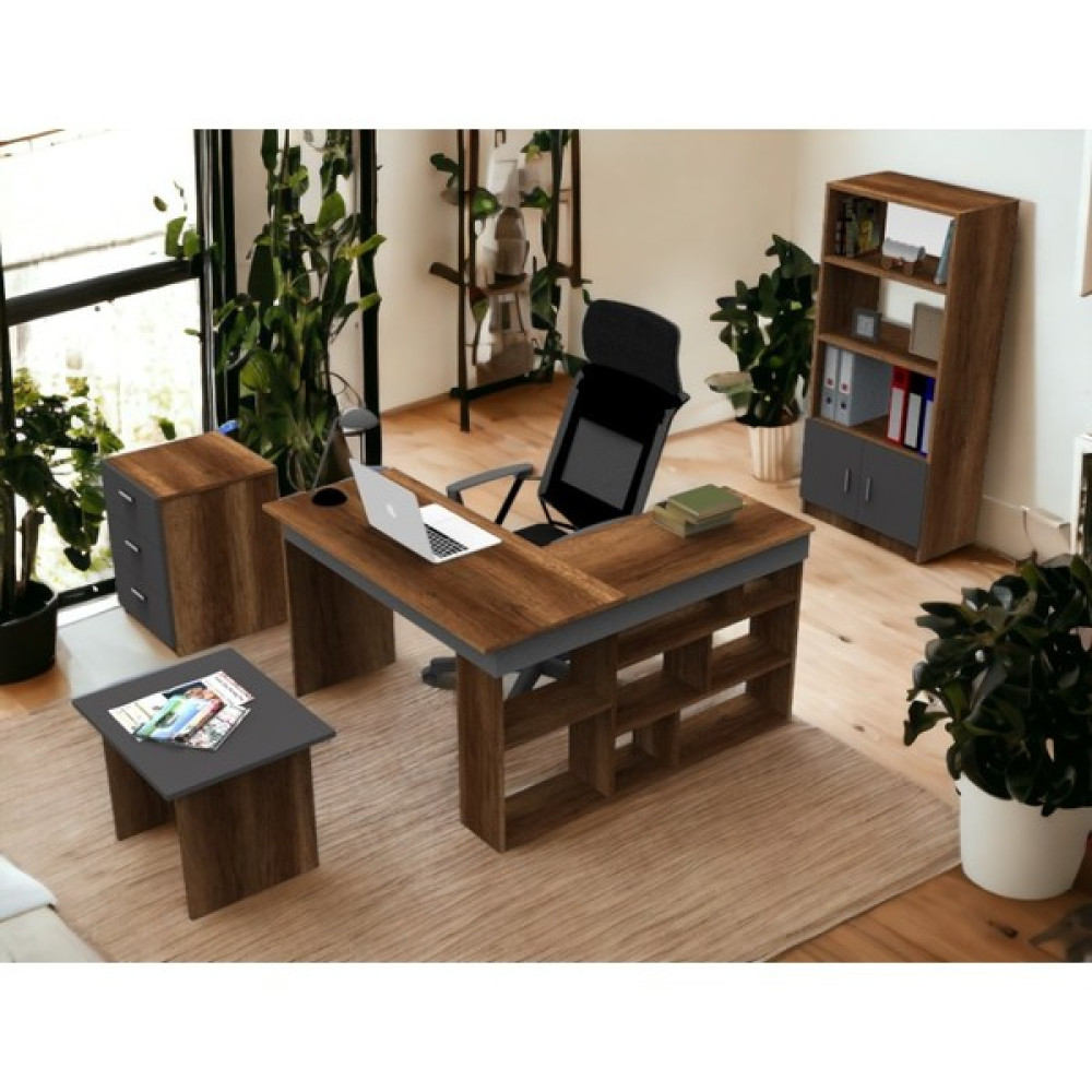 Robin Home Boston L Ofis Çalışma Masası Ofis Büro Takımı Masa Sehpa Keson Kitaplık - Antrasit Ofis Çalışma Masası Fiyatı