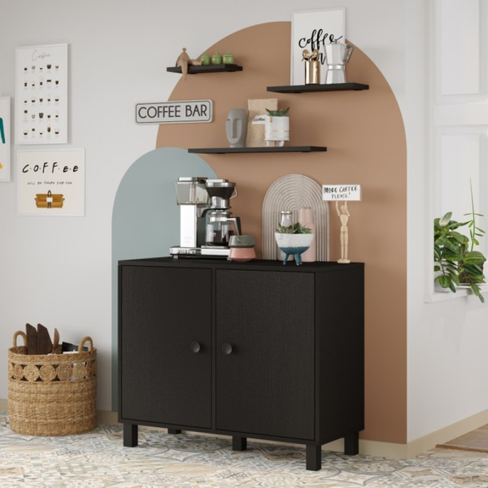 Robin Home Coffee Kahve Köşesi Çok Amaçlı Dolap Duvar Raflı Siyah Gardrop & Dolap Fiyatı