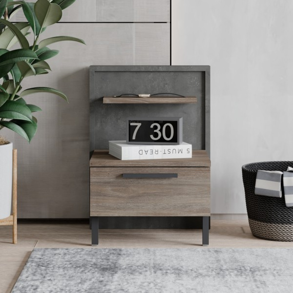 Robin Home Denver Komodin 2 Çekmeceli Metal Ayaklı Kahve-Beton D5-Cg - Kahverengi Komidin Fiyatı