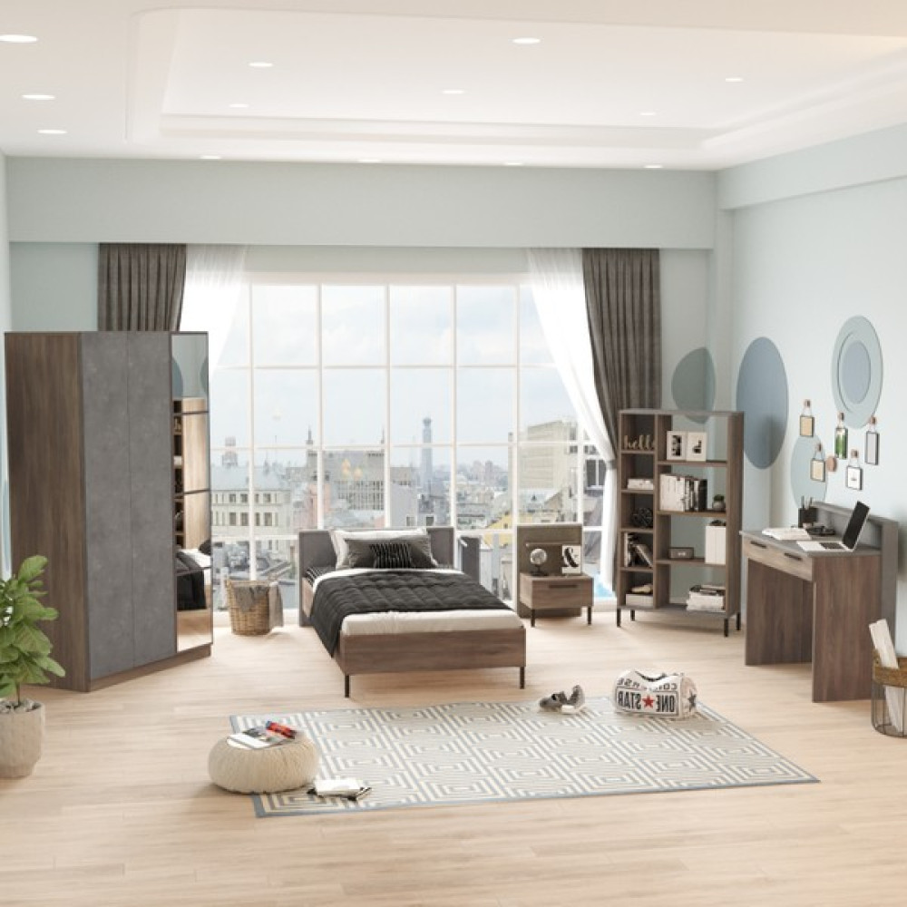 Robin Home Dream Genç Odası Takımı 5'li Set Karyola-Komodin-Gardırop- Çalışma Masası- Kitaplık DR12 - Kahverengi Genç Odası Takımı / Seti Fiyatı
