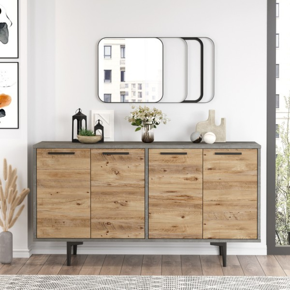 Robin Home Elite Konsol 4 Kapaklı 138CM Çam-Gri - 138x40x736 - Ahşap Rengi Konsol Mobilya Fiyatı