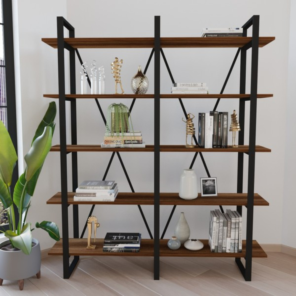 Robin Home Grand Ofis Kitaplık 5 Raflı Metal Ayaklı Barok - Antrasit Kitaplık Fiyatı