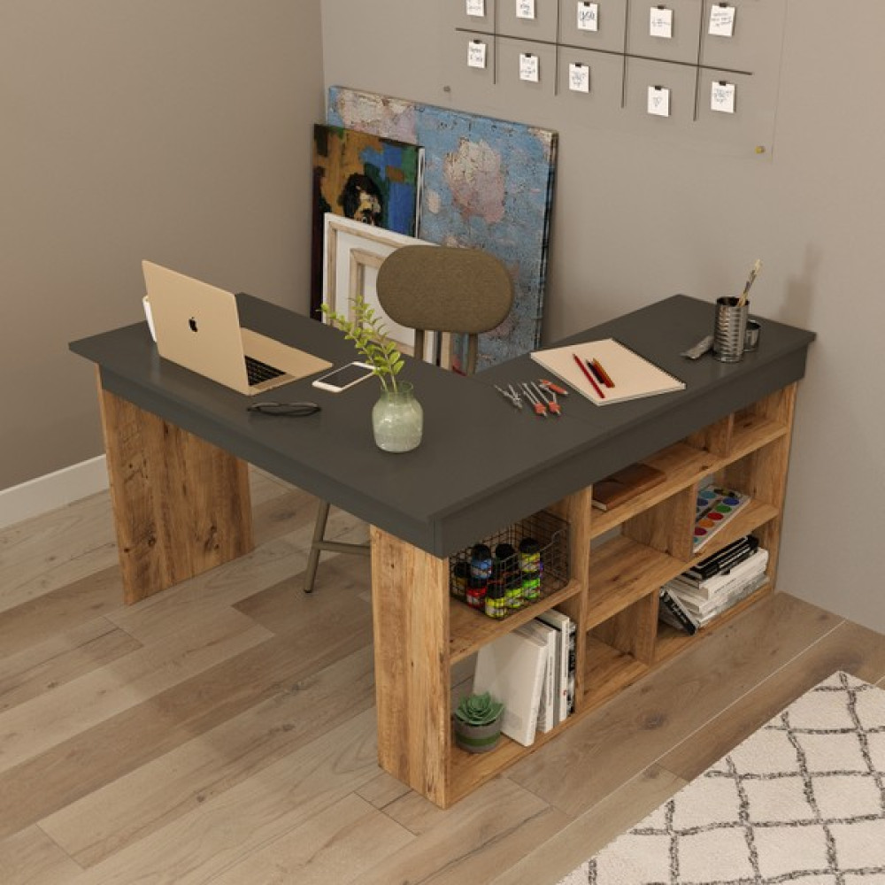 Robin Home Kitaplık Raflı Çalışma Masası Ofis Bilgisayar Masası - 50 x 72 cm - Gri Çalışma Masası Fiyatı