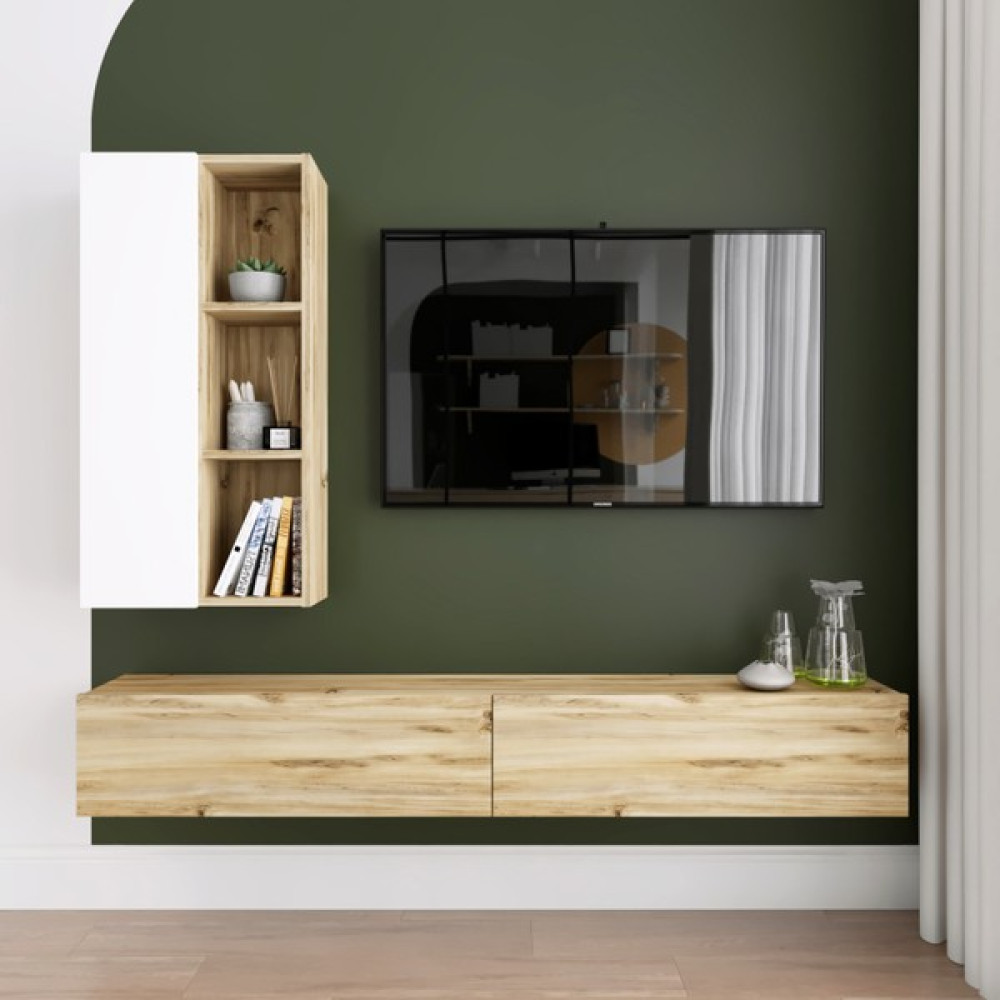 Robin Home Kitaplıklı Tv Ünitesi Tv Sehpası 175 cm Duvara Monte Keçe-Beyaz DG10 - Beyaz Tv Ünitesi / Sehpası Fiyatı