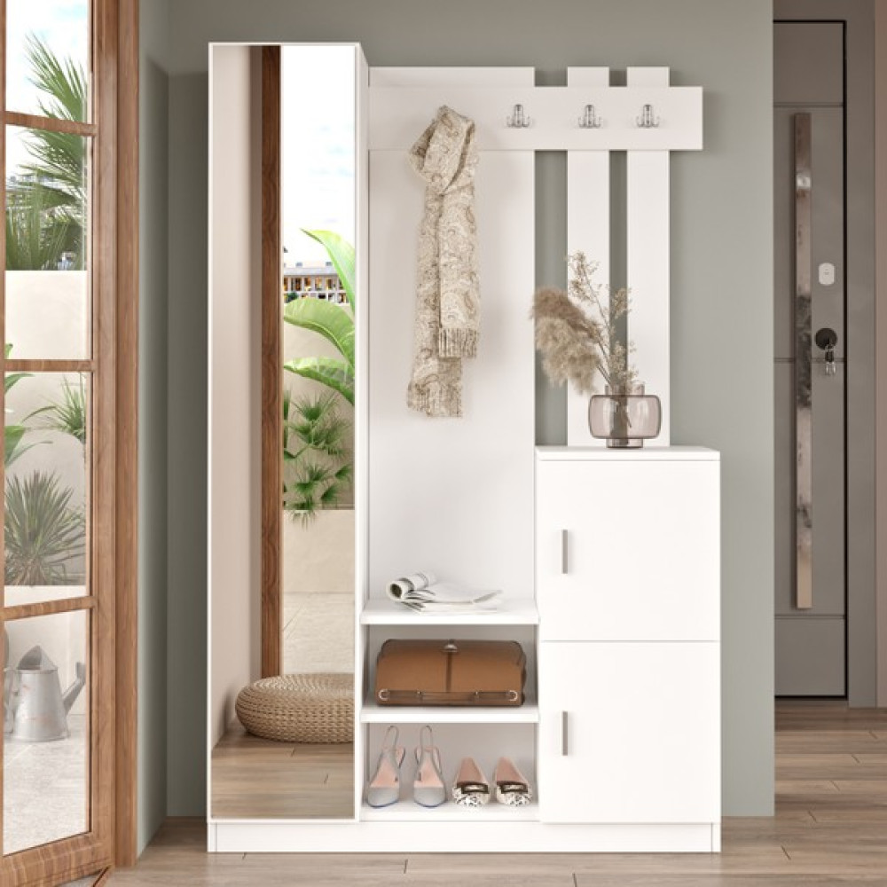 Robin Home Lenka Aynalı Vestiyer Portmanto Ayakkabılık Beyaz Portmanto Fiyatı