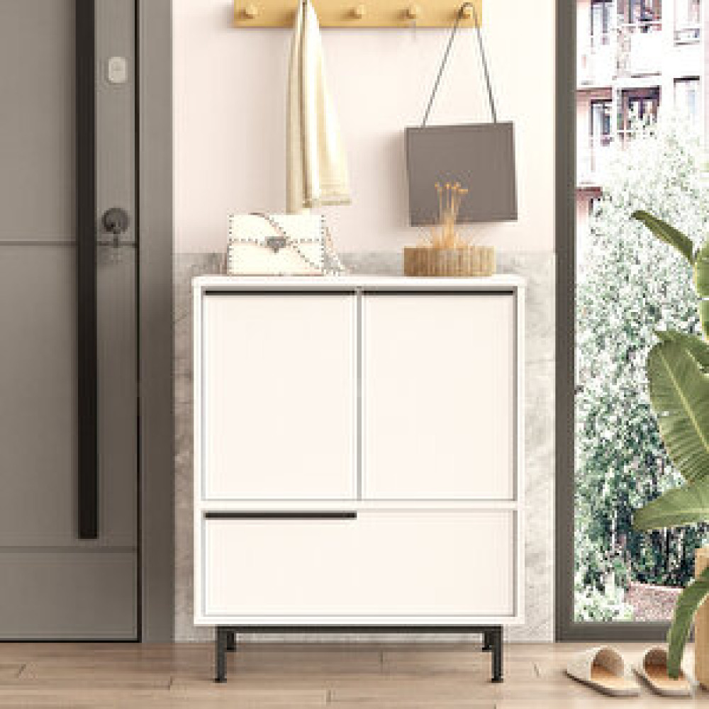 Robin Home Lidya Ayakkabılık Çok Amaçlı Dolap 3 Kapaklı Metal Ayaklı Beyaz Ayakkabı Saklama Kutusu Fiyatı