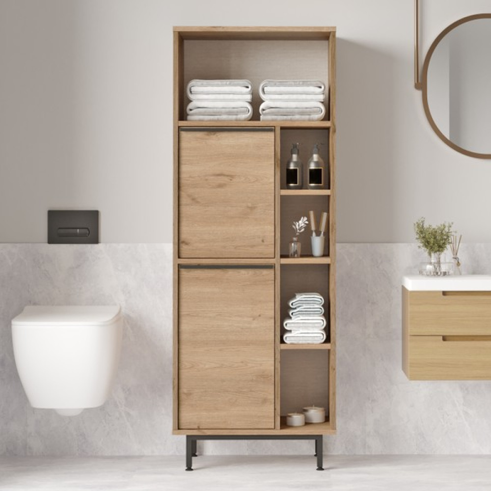 Robin Home Lidya Banyo Dolabı Çok Amaçlı Dolap 2 Kapaklı Metal Ayaklı Sepet - Kahverengi Banyo Dolabı / Mobilyası Fiyatı