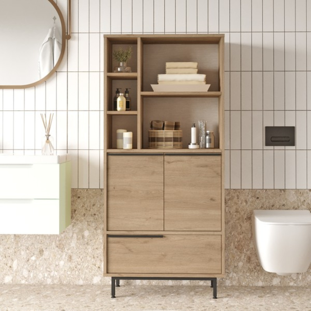 Robin Home Lidya Banyo Dolabı Çok Amaçlı Dolap 3 Kapaklı Metal Ayaklı Sepet - Kahverengi Banyo Dolabı / Mobilyası Fiyatı