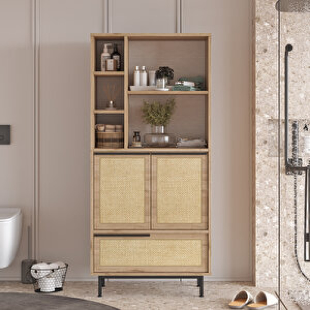 Robin Home Lidya Banyo Dolabı Çok Amaçlı Dolap 3 Kapaklı Metal Ayaklı Uv Baskı Sepet-jüt Banyo Dolabı / Mobilyası Fiyatı