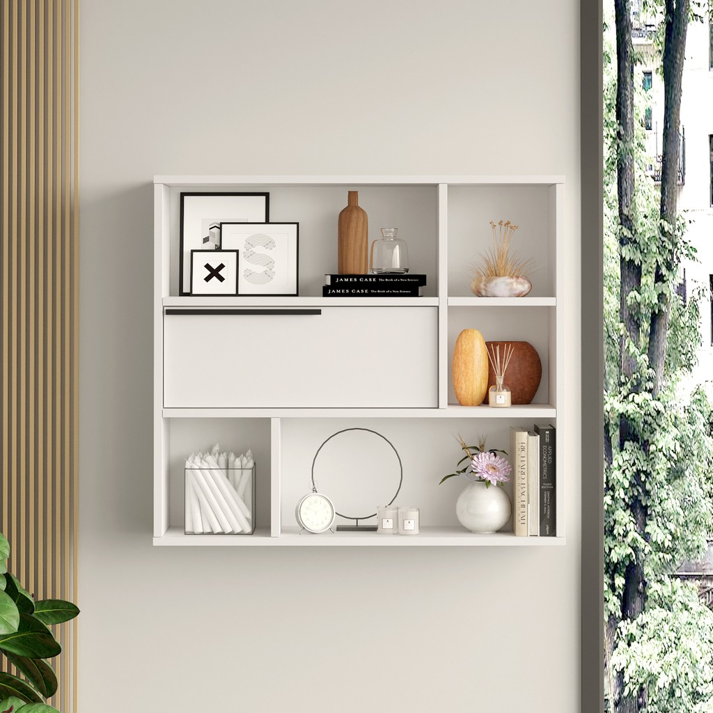 Robin Home Lidya Duvar Rafı Kitaplık Kapaklı Beyaz Kitaplık Fiyatı