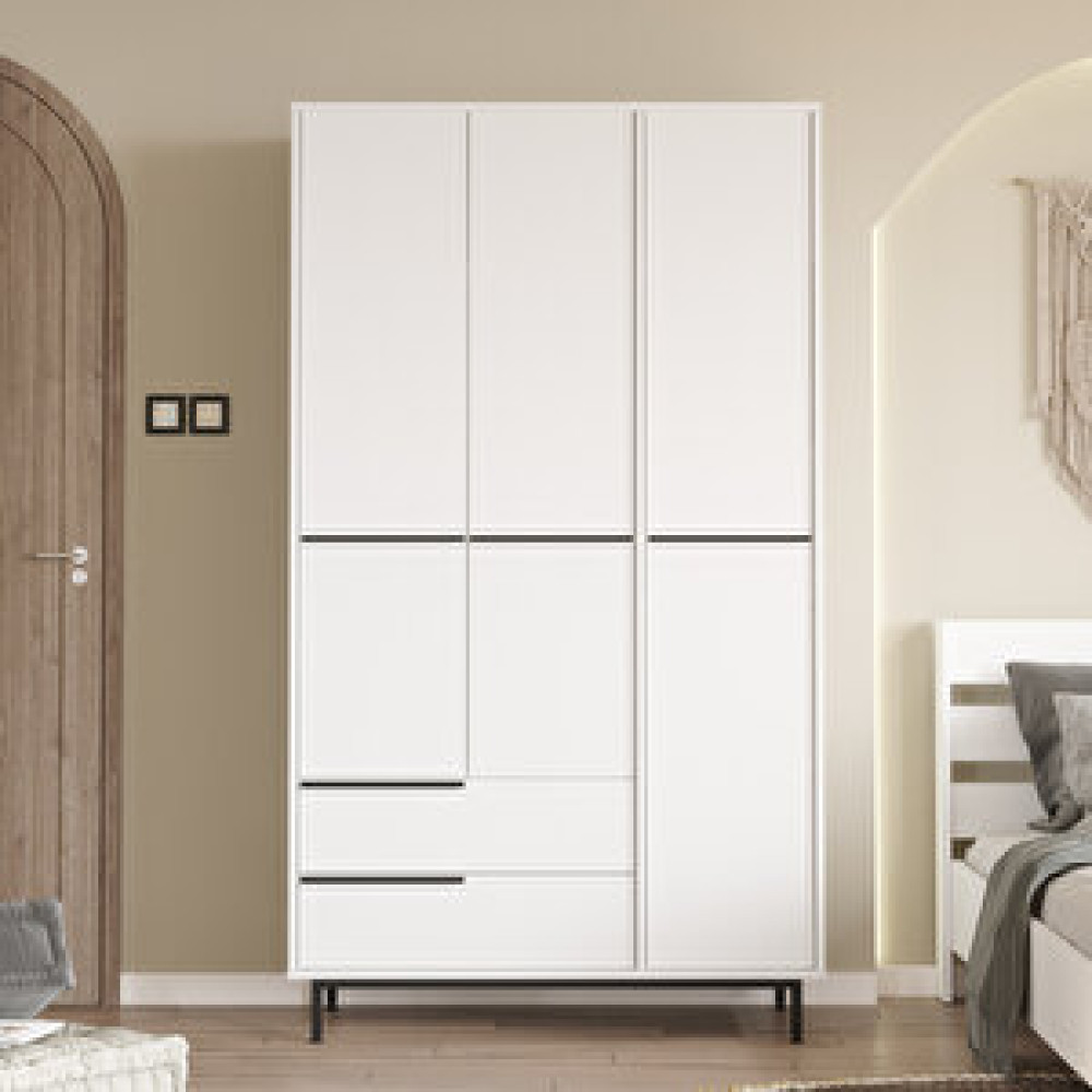 Robin Home Lidya Gardırop 3 Kapı 2 Çekmece Metal Ayaklı 196cm Beyaz Gardrop & Dolap Fiyatı