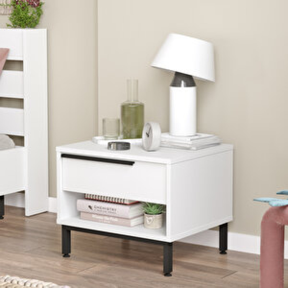 Robin Home Lidya Komodin Çekmeceli Metal Ayaklı Beyaz Komidin Fiyatı