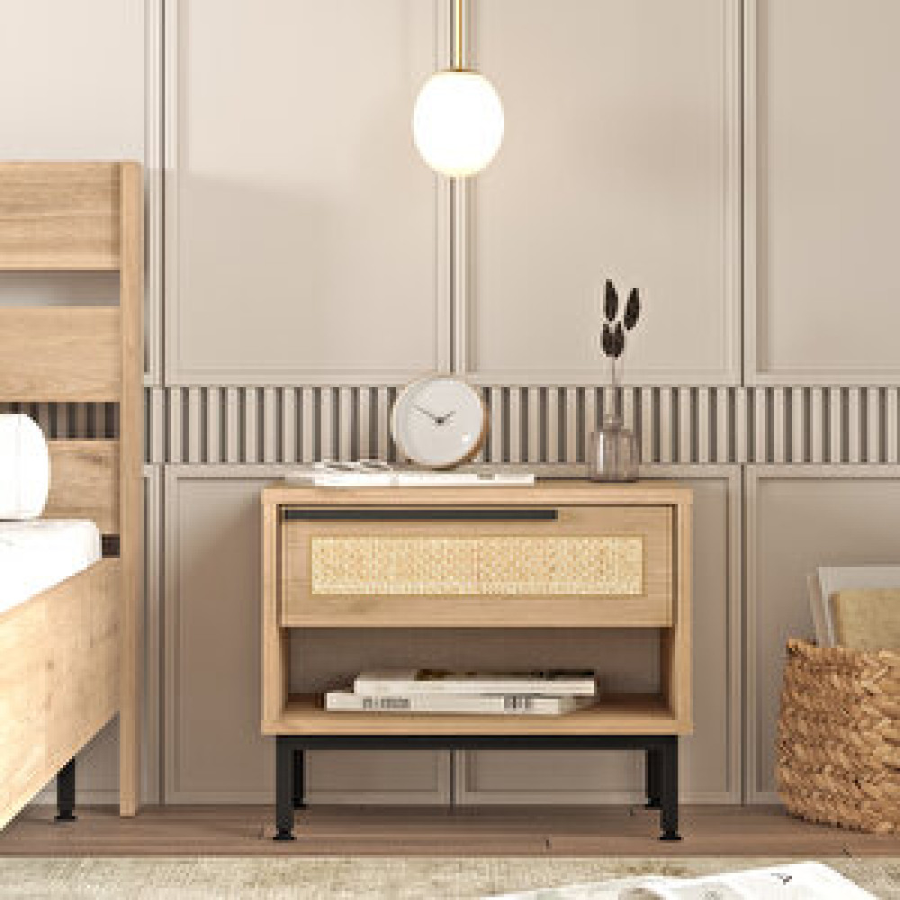 Robin Home Lidya Komodin Çekmeceli Metal Ayaklı Uv Baskı Sepet-jüt Komidin Fiyatı