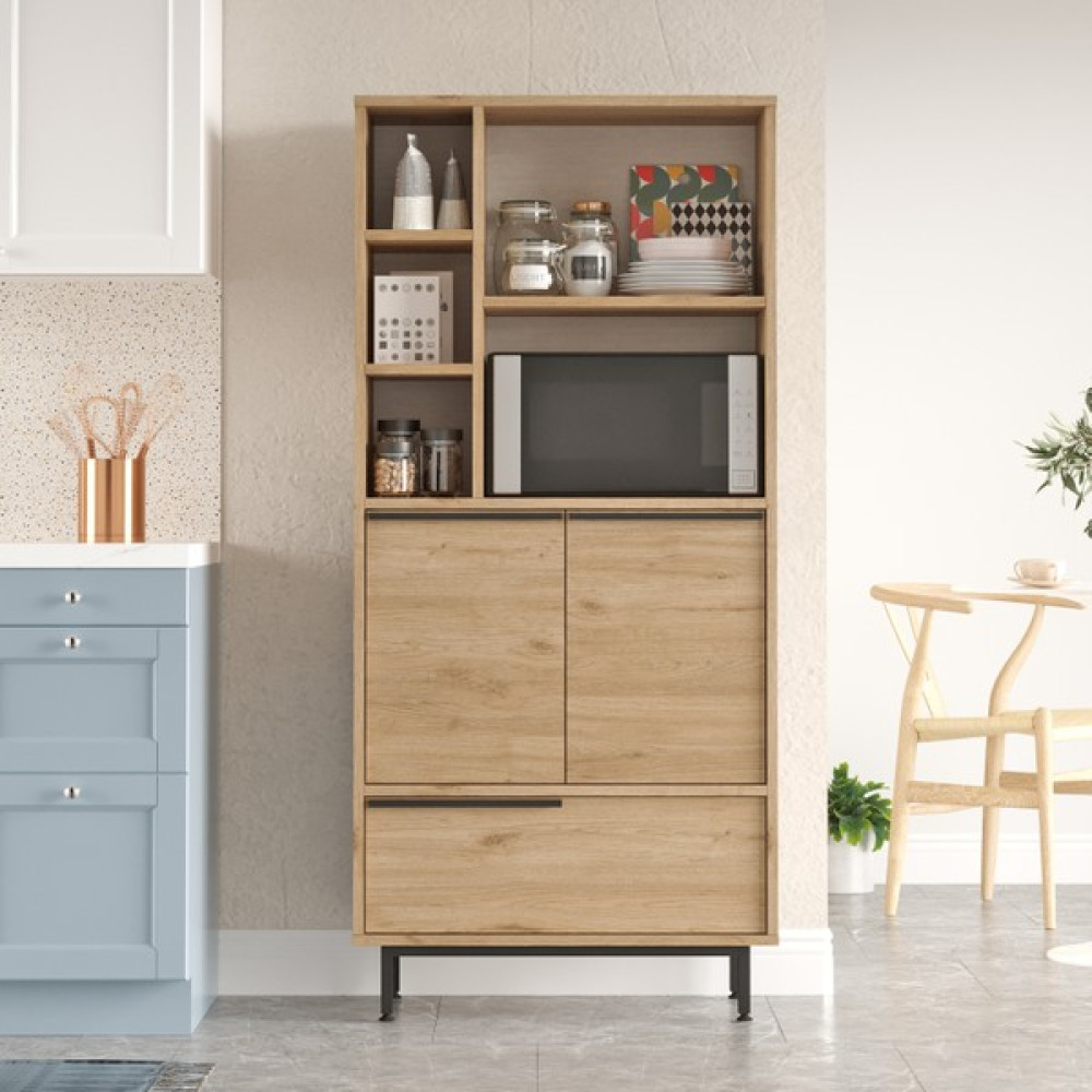 Robin Home Lidya Mutfak Kiler Dolabı Mikrodalga 3 Kapaklı Raflı Metal Ayaklı Sepet - Kahverengi Mutfak Dolabı / Mobilyası Fiyatı