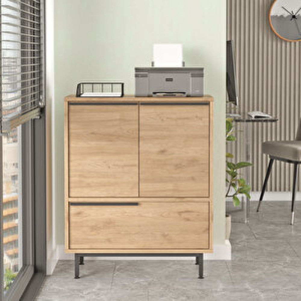 Robin Home Lidya Ofis Dolabı 3 Kapaklı Metal Ayaklı Sepet Evrak Dolabı Fiyatı