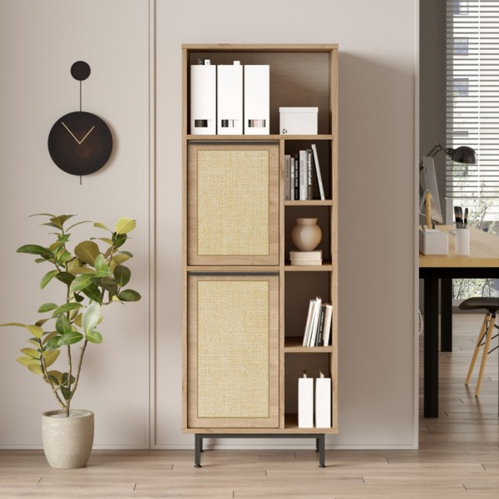 Robin Home Lidya Ofis Klasör Dolabı Kitaplık 2 Kapaklı Metal Ayaklı Uv Baskı Sepet-Jüt Desen - Kahverengi Kitaplık Fiyatı