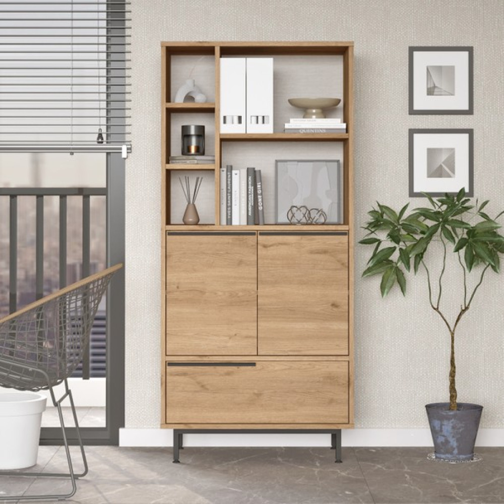 Robin Home Lidya Ofis Klasör Dolabı Kitaplık 3 Kapaklı Metal Ayaklı Sepet - Kahverengi Kitaplık Fiyatı