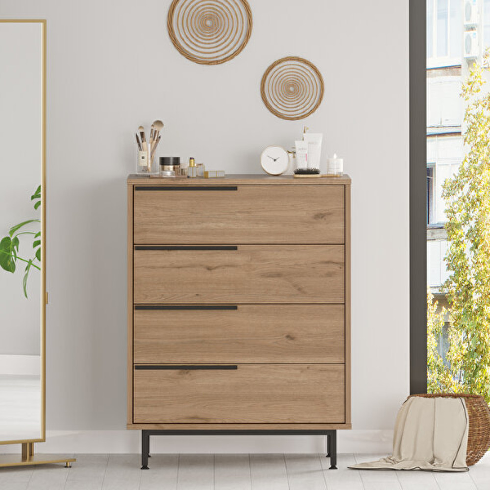 Robin Home Lidya Şifonyer 4 Çekmece Metal Ayaklı Sepet - Kahverengi Şifonyer Fiyatı