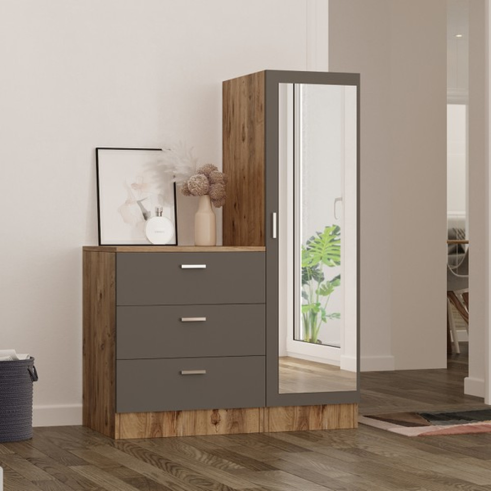 Robin Home Lyana Aynalı Şifonyer Gardırop - Antrasit Şifonyer Fiyatı