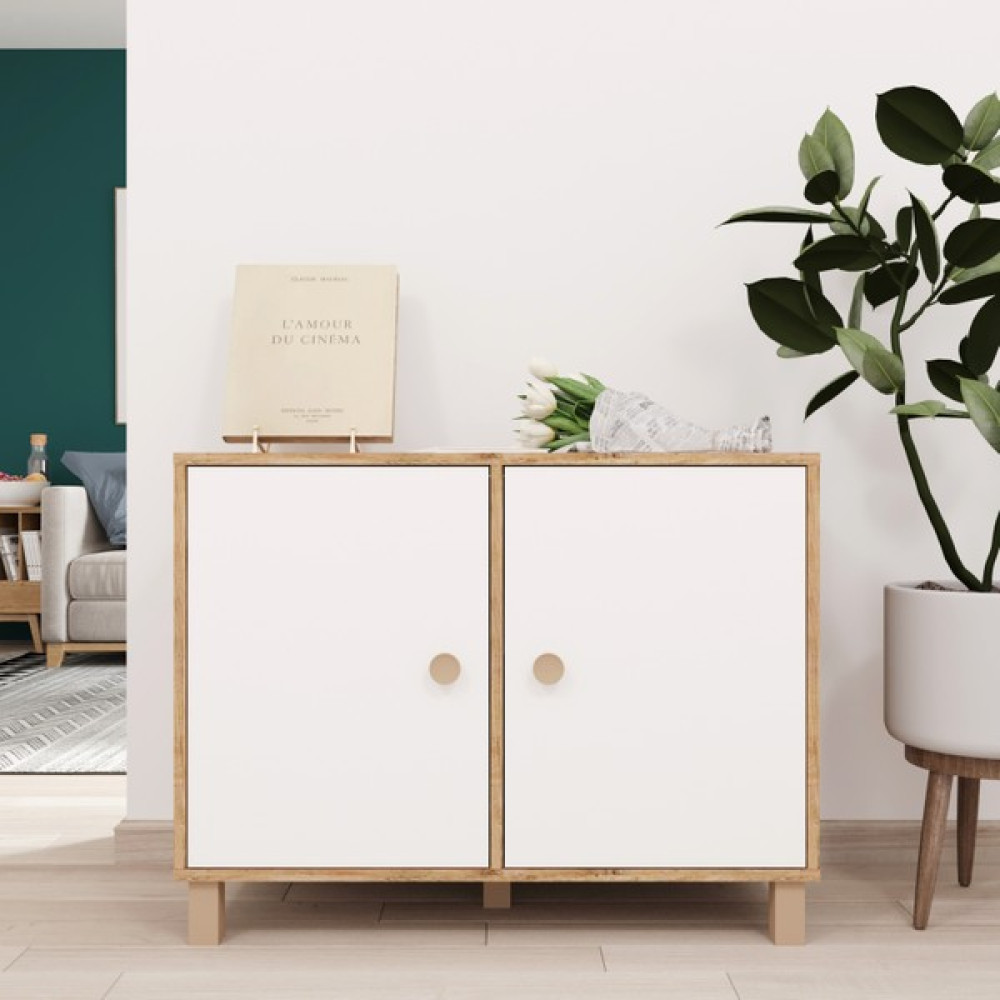 Robin Home Merlin Çok Amaçlı Dolap 2 Kapaklı Ahşap Ayak Ofis Dolabı M35 - Beyaz - Minyatür Ceviz Şifonyer Fiyatı