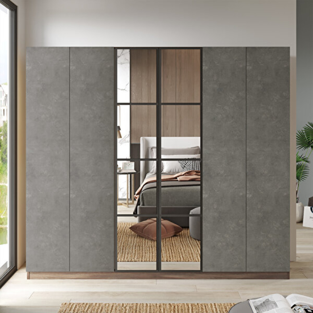 Robin Home Montana 6 Kapaklı Çekmeceli Aynalı Gardırop Gardırop Elbise Dolabı Mo3-W - Gri Gardrop & Dolap Fiyatı
