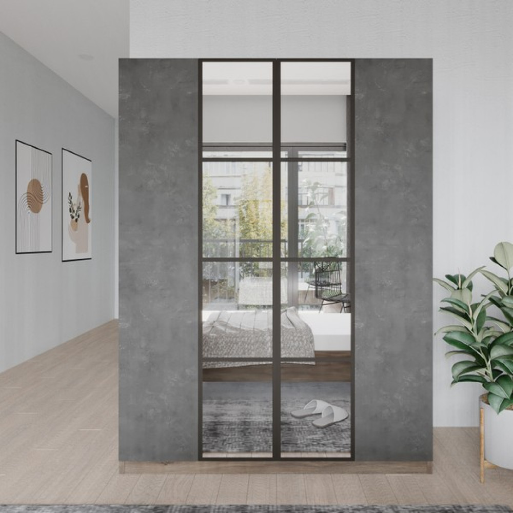 Robin Home Nelson 4 Kapaklı Çekmeceli Aynalı Gardırop Elbise Dolabı - Gri Gardrop & Dolap Fiyatı