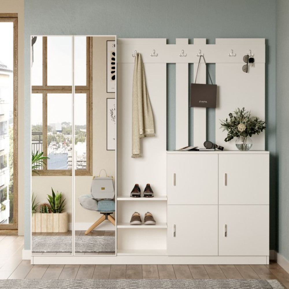 Robin Home Nova Aynalı Vestiyer Portmanto Ayakkabılık Beyaz Portmanto Fiyatı