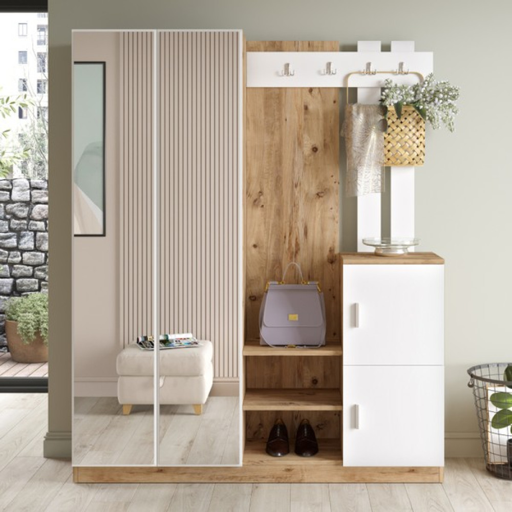 Robin Home Sofia Aynalı Vestiyer Portmanto Ayakkabılık Beyaz - Renkli Portmanto Fiyatı