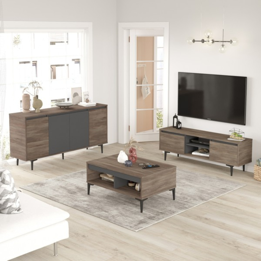 Robin Home Vega Tv Ünitesi Orta Sehpa Konsol 3'lü Set Kahve-Antrasit - Antrasit Tv Ünitesi / Sehpası Fiyatı