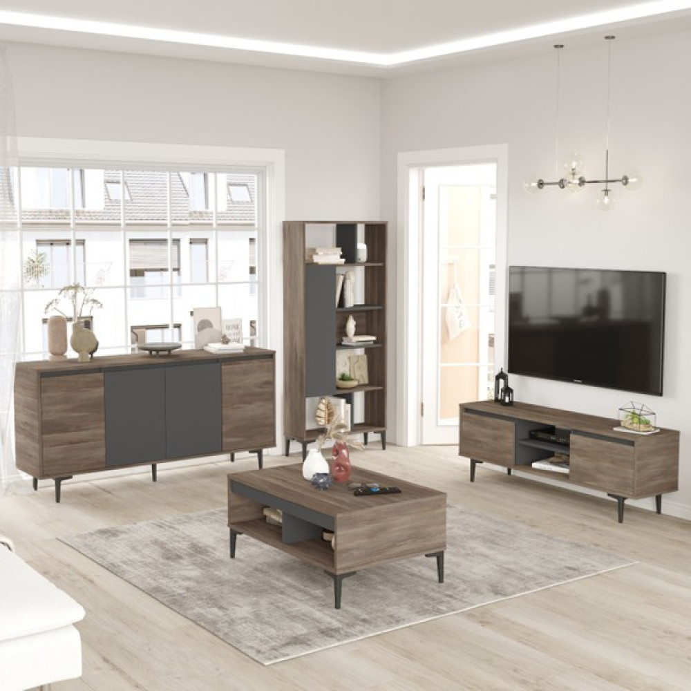 Robin Home Vega Tv Ünitesi Orta Sehpa Konsol Kitaplık 4'lü Set Kahve-Antrasit - Antrasit Tv Ünitesi / Sehpası Fiyatı