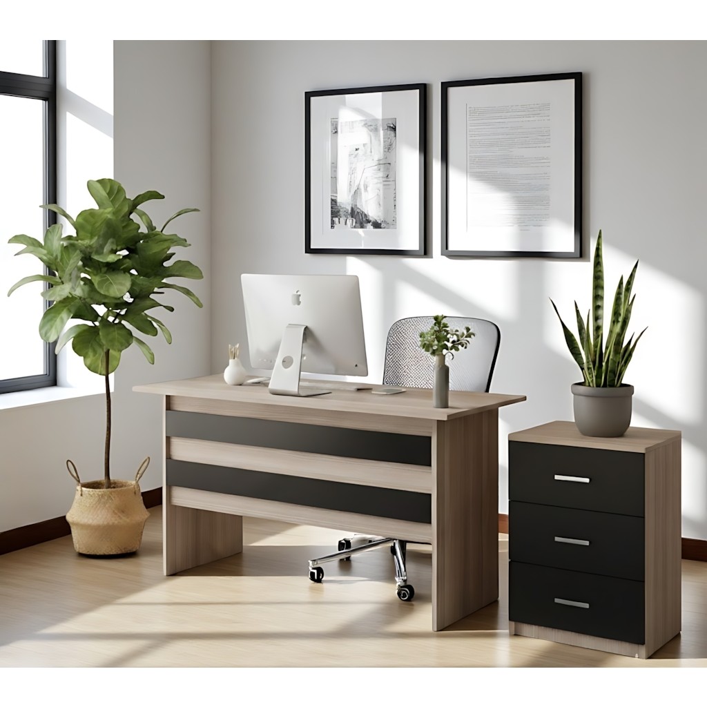 Robin Home Verona Ofis Çalışma Masası ve 3 Çekmeceli Keson Takım Set Meşe-Siyah - Meşe - Siyah Ofis Çalışma Masası Fiyatı