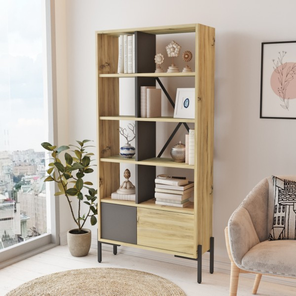 Robin Home Victor Kapaklı Kitaplık Metal Ayaklı Keçe-Antrasit Kitaplık Fiyatı