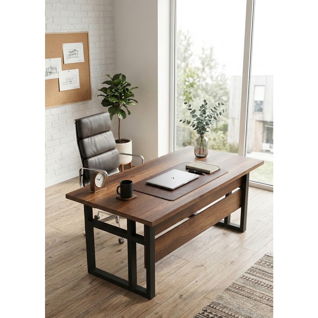 Robin Home Vivaldi A Ofis Çalışma Masası Metal Ayaklı Barok - Y: 73 cm D: 90 cm G: 180 cm - Kahverengi Ofis Çalışma Masası Fiyatı