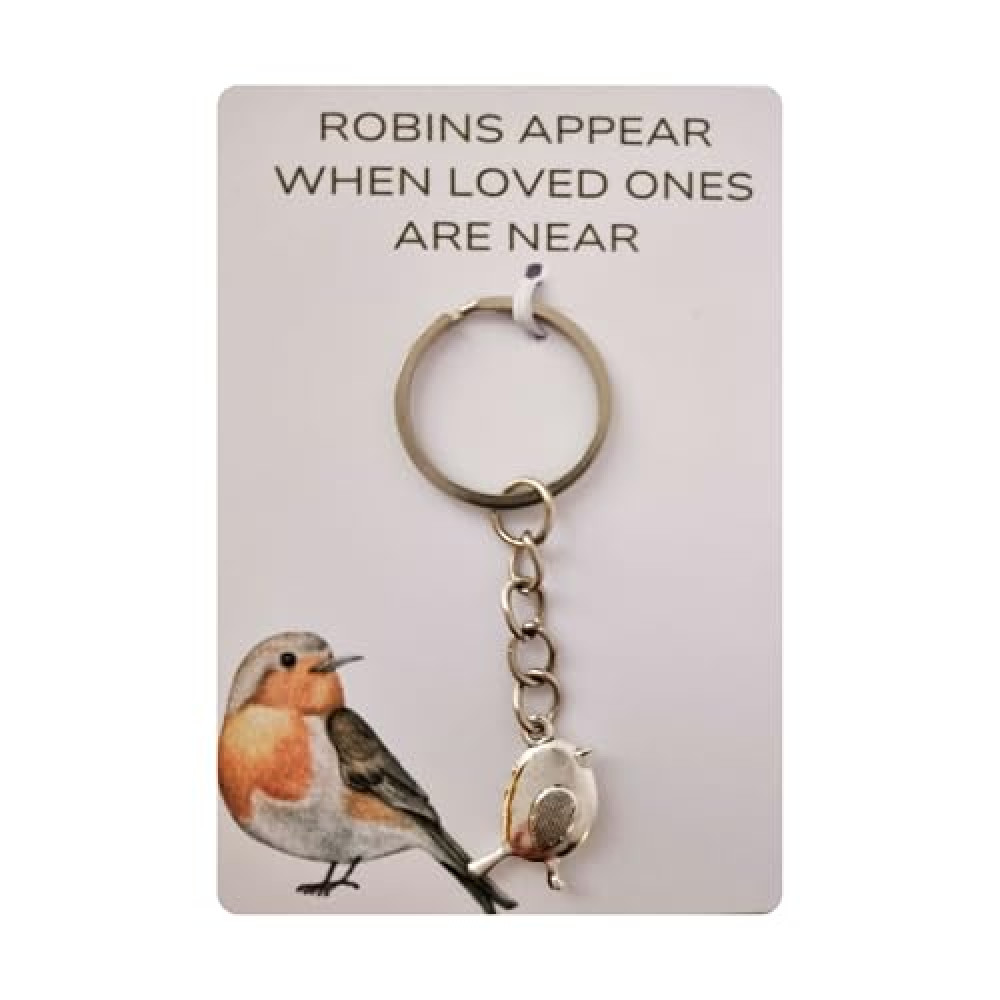 Robin Keyring on card 'Robins Appear When Loved Ones Are Near' Sympathy Gift- Robin Bereavement Gift Made In The UK