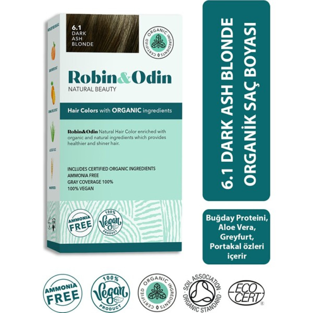 Robin & Odin Organik Amonyaksız Kalıcı Saç Boyası 6.1 Dark Ash Blonde / Koyu Küllü Sarı Saç Boyası Fiyatı