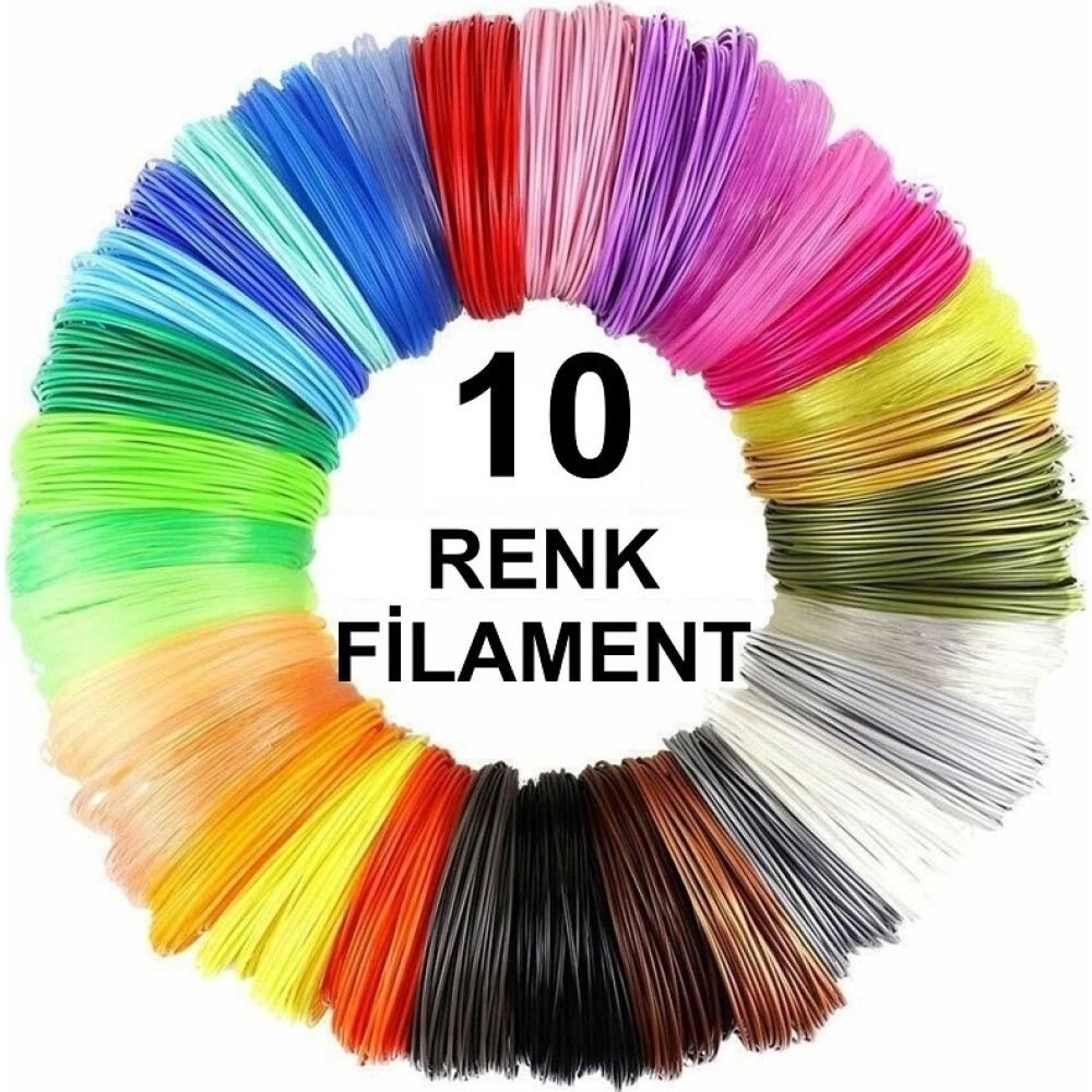 Robobloq 3D Kalem Yazıcı İçin 10 Renk 100 Metre (10X10 Metre) 1.75 mm PLA Filament - Renkli Filament Fiyatı