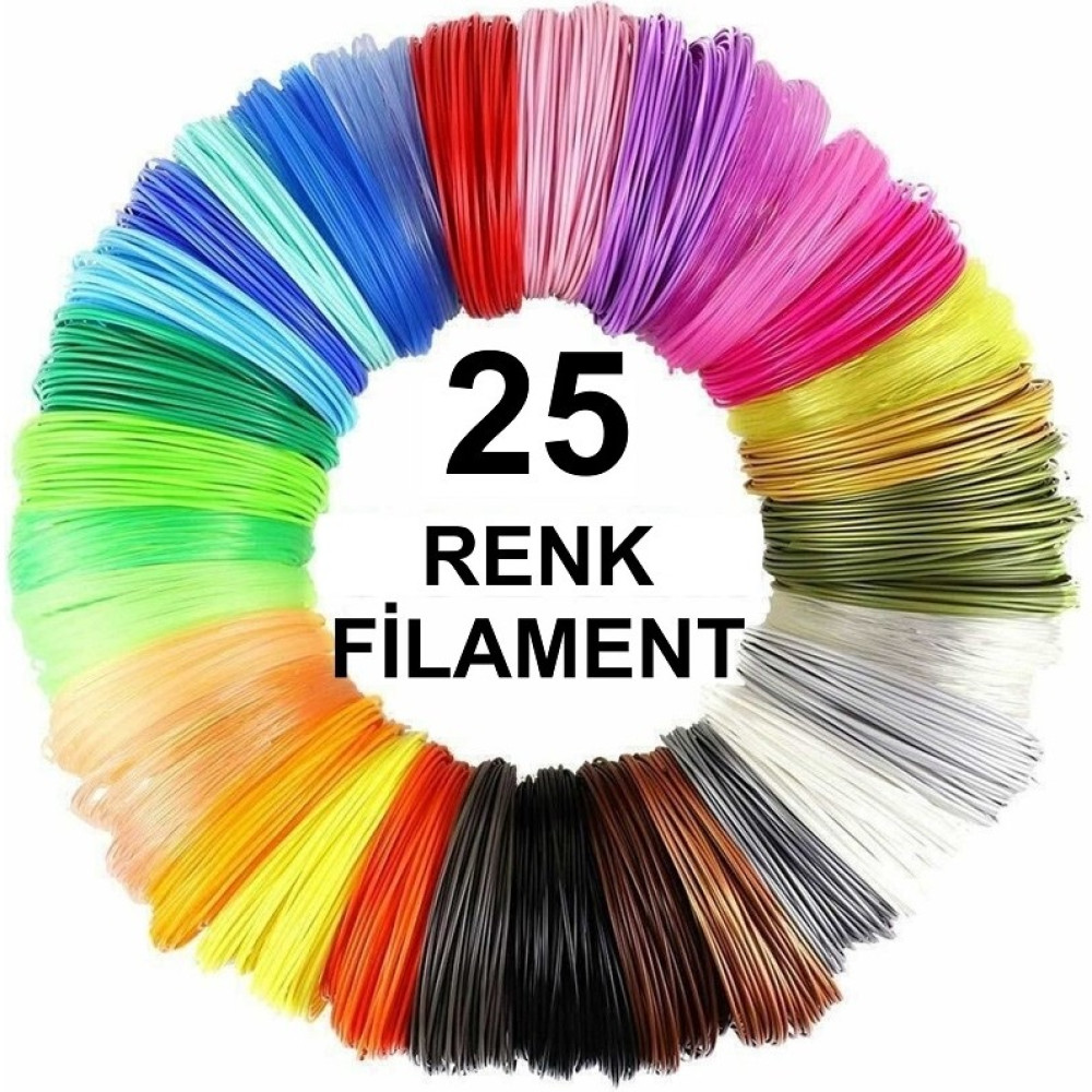 Robobloq 3D Kalem Yazıcı Için 25 Renk 100 Metre (25X 4 Metre) Pla Filament - Renkli Filament Fiyatı