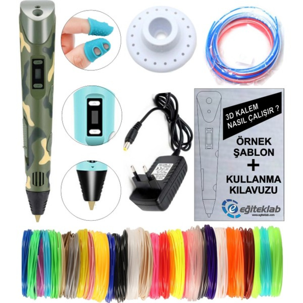 Robobloq Kamuflaj 3D Kalem Yazıcı+10 Renk 10 Metre (10X1METRE) Pla Filament Oyun & Hobi Fiyatı