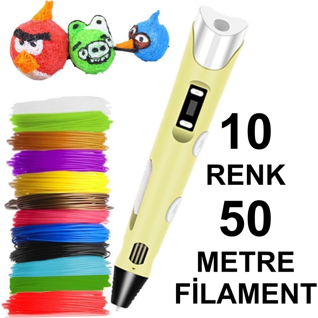 Robobloq Sarı 3D Kalem Yazıcı+10 Renk 50 Metre (10X5METRE) Pla Filament - Renkli Kalem & Yazı Gereçleri Fiyatı
