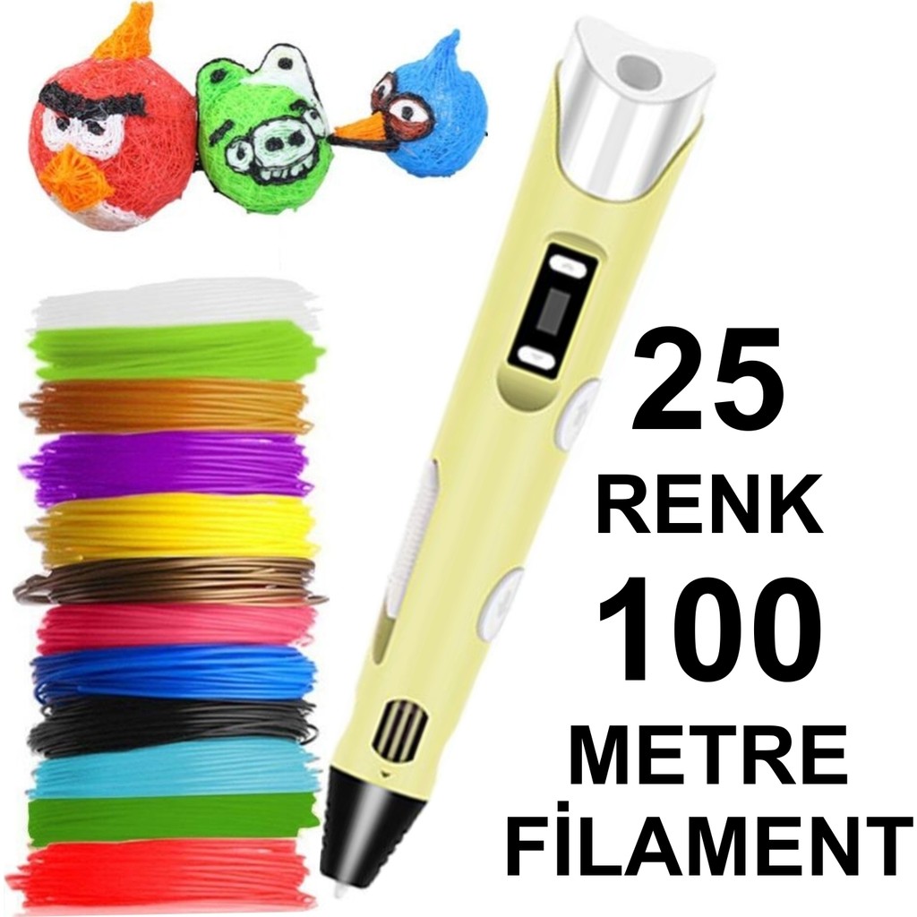 Robobloq Sarı 3D Kalem Yazıcı+25 Renk 100 Metre (25X4METRE) Pla Filament - Renkli Kalem & Yazı Gereçleri Fiyatı