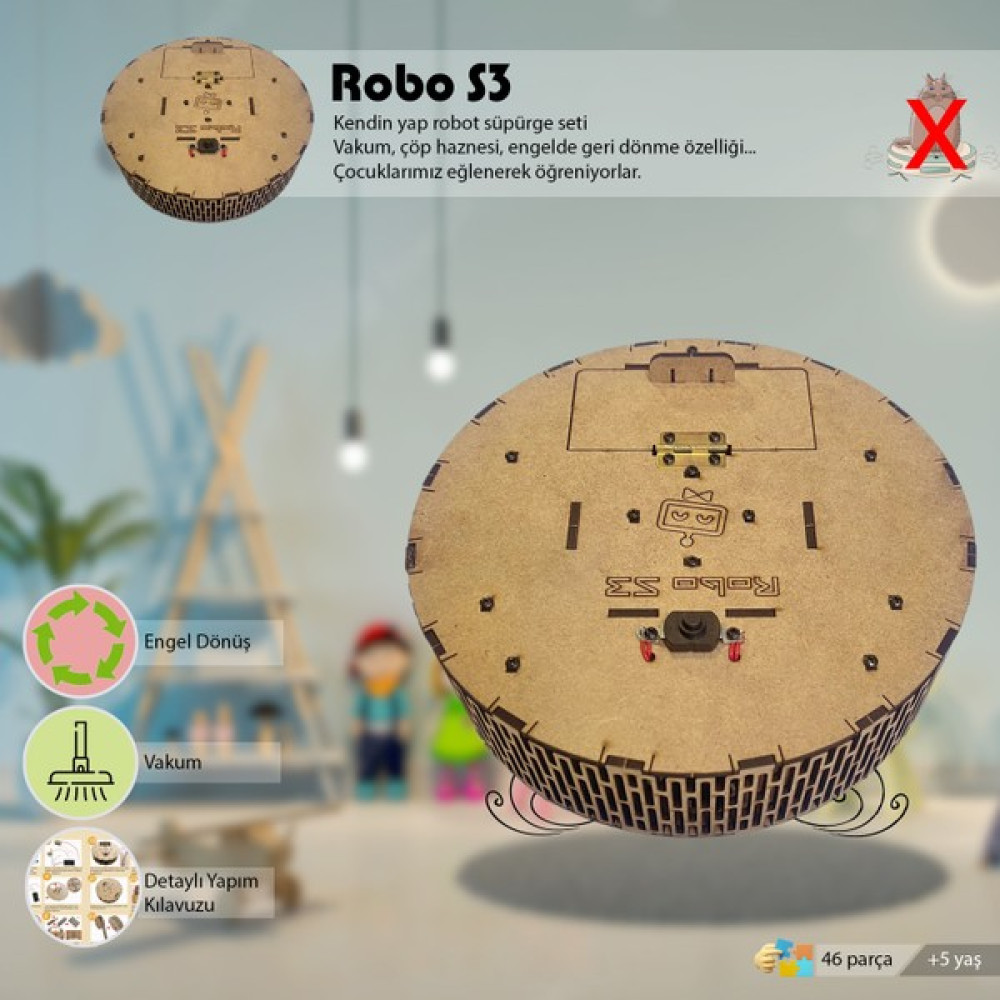 Robotik Şeyler Robo S3 Robot Süpürge Kendin Yap Set - Ahşap Rengi Eğitici Oyuncak Fiyatı