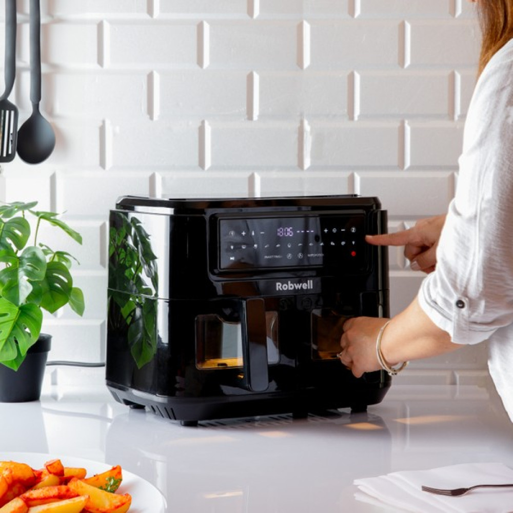 Robx Robwell SE12 2in1 Çift Cam Kapaklı 4.5+4.5 Dijital 9 Litre 2400wat 12 ön Program Air Fryer Fritözler Fiyatı