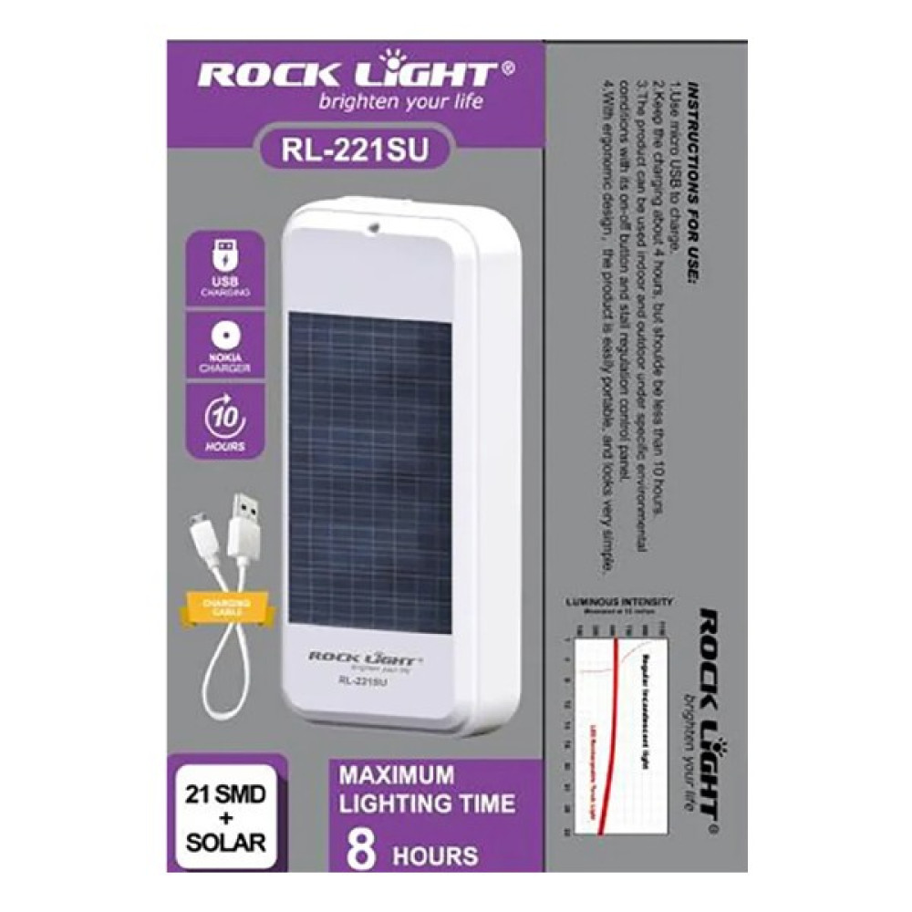 ROCK Güneş Panelli 21 LED Işıldak +Usb Telefon Sarj RL-221 Kamp Aksesuarı Fiyatı