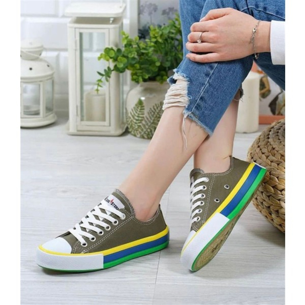 Rock Star Bağıcıklı Unisex Sneakers Convers Günlük Sneakers Haki Kadın Günlük Ayakkabıları Fiyatı