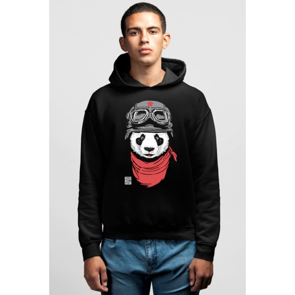 Rock&Roll Bandanalı Panda Siyah Kapüşonlu Erkek Sweatshirt Erkek Sweatshirt Fiyatı