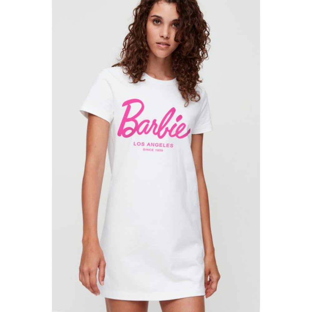 Rock&Roll Barbie Beyaz Kısa Kollu Penye Kadın T-Shirt Elbise Elbise Fiyatı