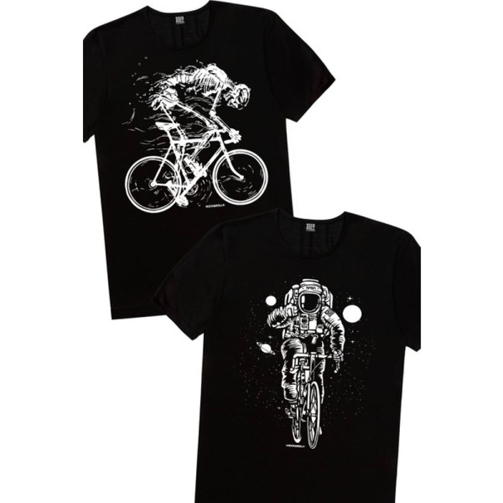 Rock&Roll Bisikletli Astronot, Daha Hızlı Erkek 2'li Eko Paket T-Shirt Erkek T-shirt Fiyatı