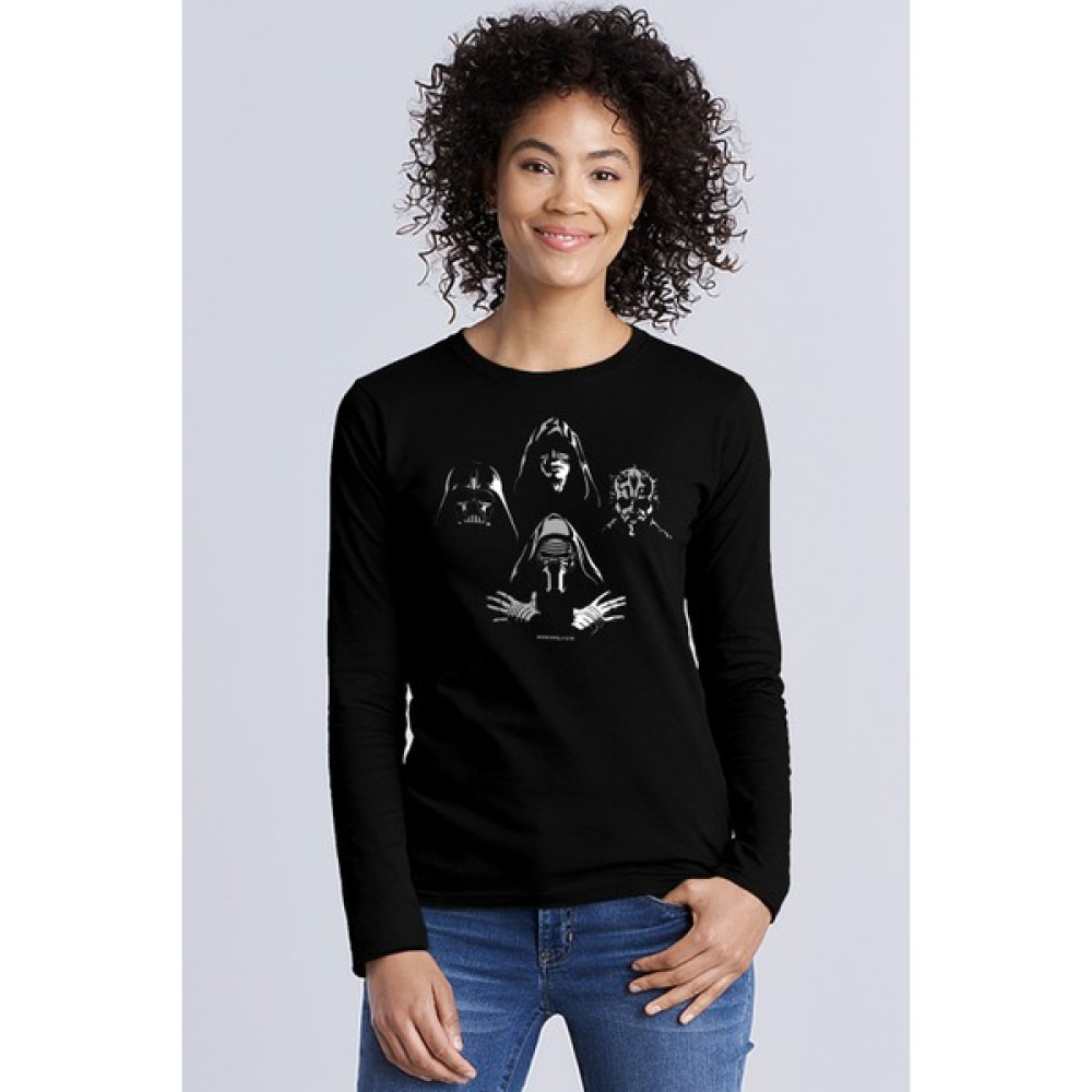 Rock&Roll Dört Kafa Yıldız Savaşları Bisiklet Yaka Siyah Uzun Kollu Penye Kadın T-Shirt Erkek T-shirt Fiyatı