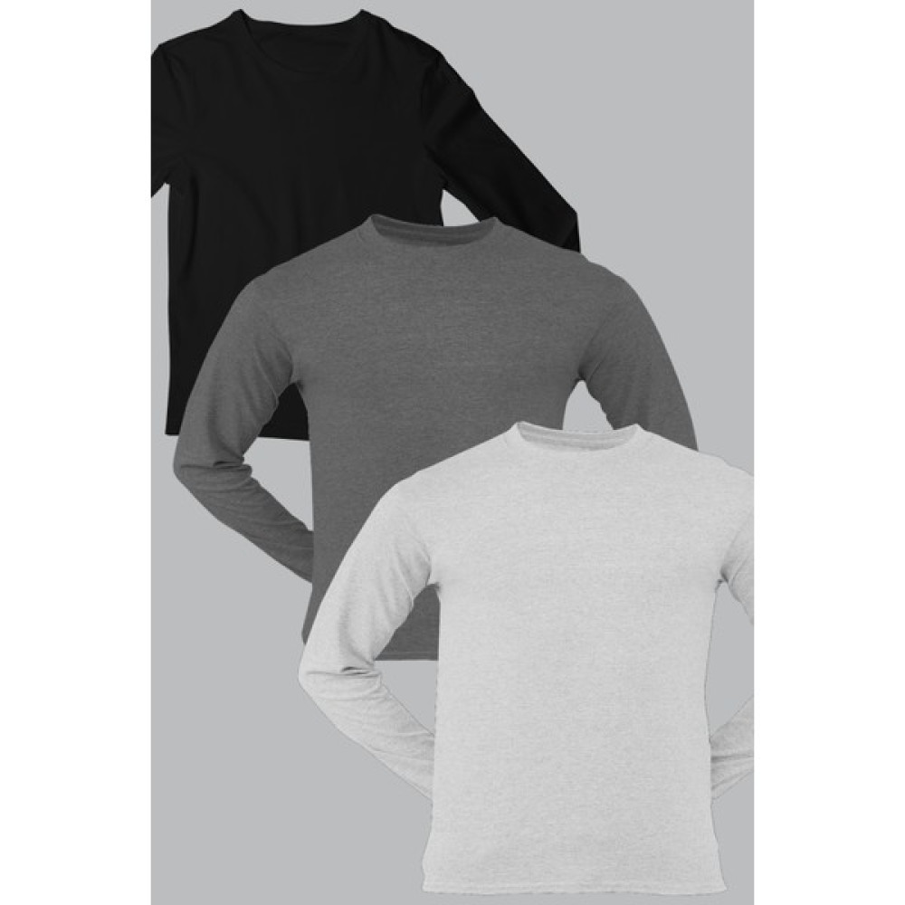 Rock&Roll Düz Siyah, Antrasit, Gri Uzun Kollu Erkek T-Shirt 3'Lü Eko Paket Erkek T-shirt Fiyatı